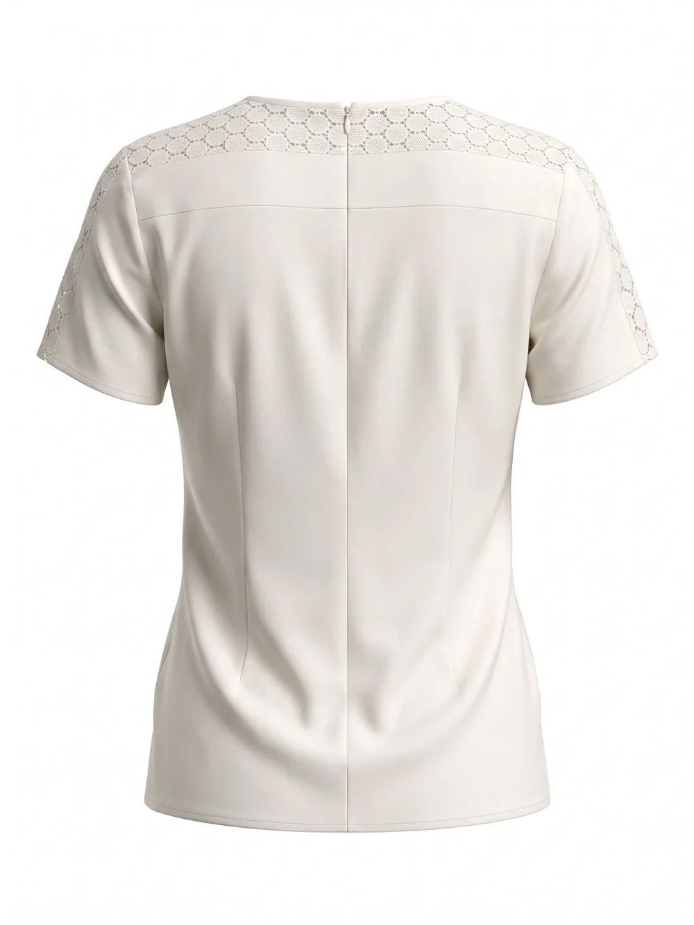 Akris Punto🌟Cream Lace-Panel Short Sleeve Blouse🌟SZ 12🌟Classic🌟Elegant🌟Chic! - Picture 2 of 5